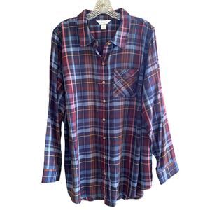 CJ BANKS Button Down Shirt 1X Plaid Dark Academia Preppy Classic Women's Pocket